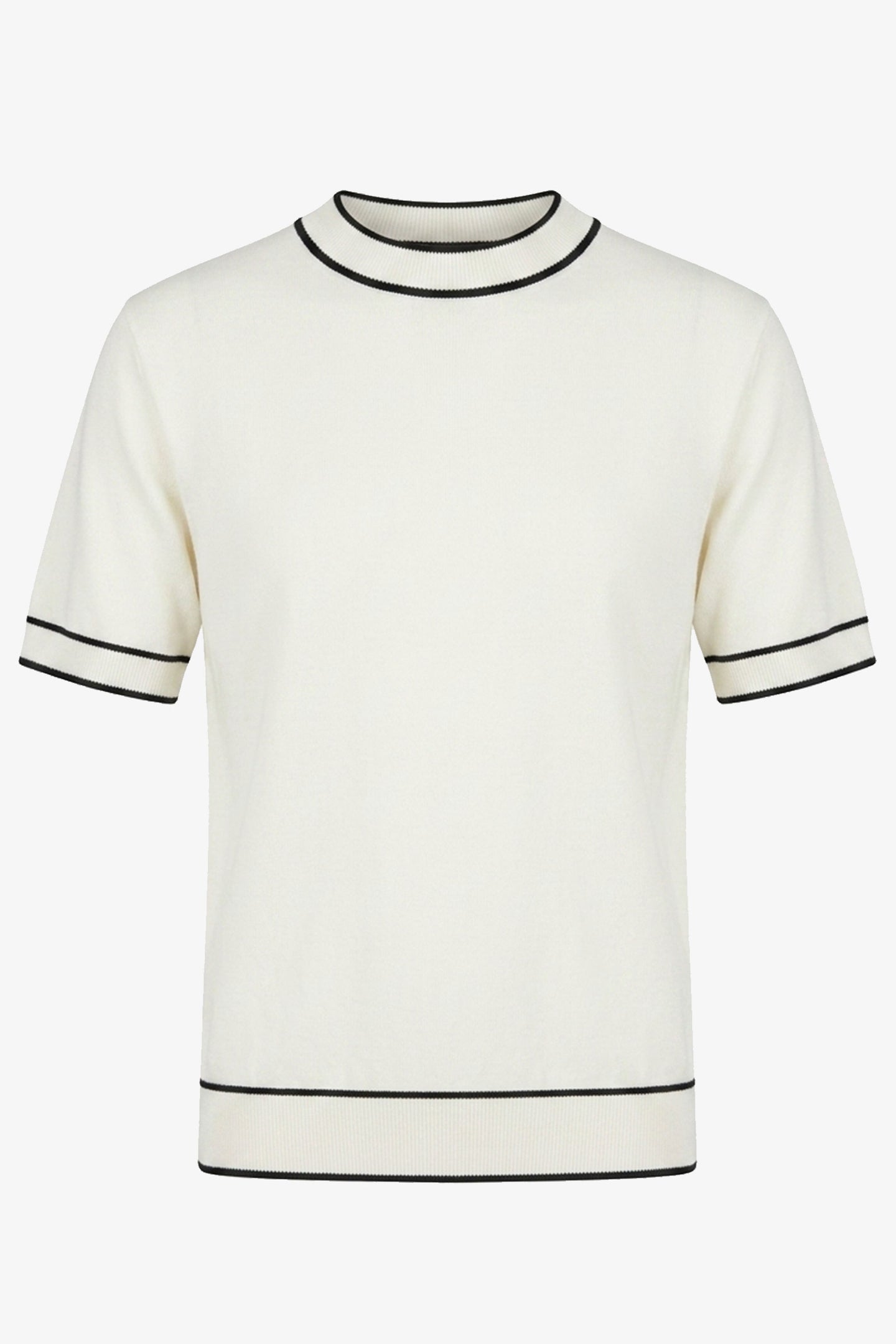 Men’s Off White Knitted T Shirt Regular Fit Contrast Trim Crew Neck Top