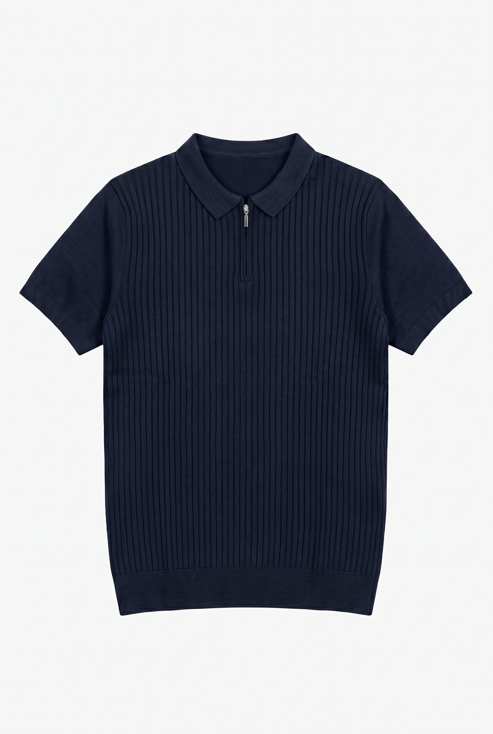 Navy Knitted Zip Polo Shirt for Men - Buy Online at Happy Gentleman