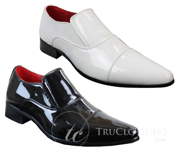 Mens Smart Formal Slip On White Patent Shiny Shoes Leather  display picture 2