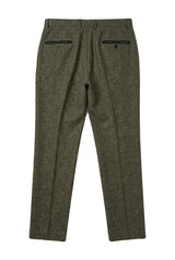 Oscar - Men's Olive Green Wool Blend Tweed Trousers