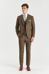 Oscar - Men's 3 Piece Brown Wool Blend Tweed Suit