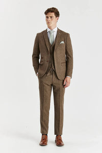 Oscar - Men's 3 Piece Brown Wool Blend Tweed Suit