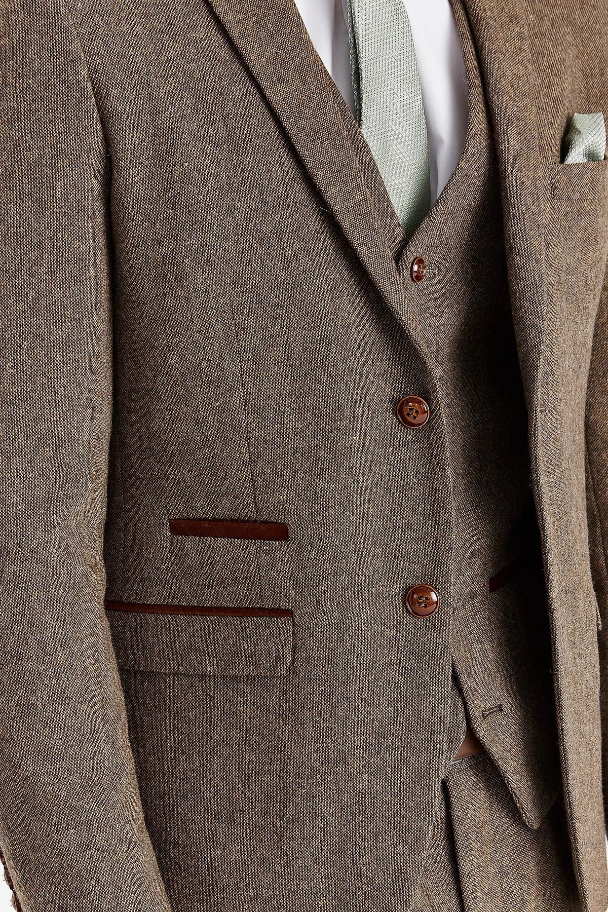 Oscar - Men's 3 Piece Brown Wool Blend Tweed Suit