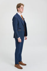 Scott Men's Blue 3-Piece Tweed Check Suit