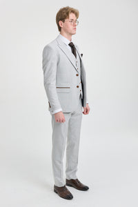 Mark Men's Grey Stone 3-Piece Tweed Check Suit with Brown Trim for Weddings and Proms