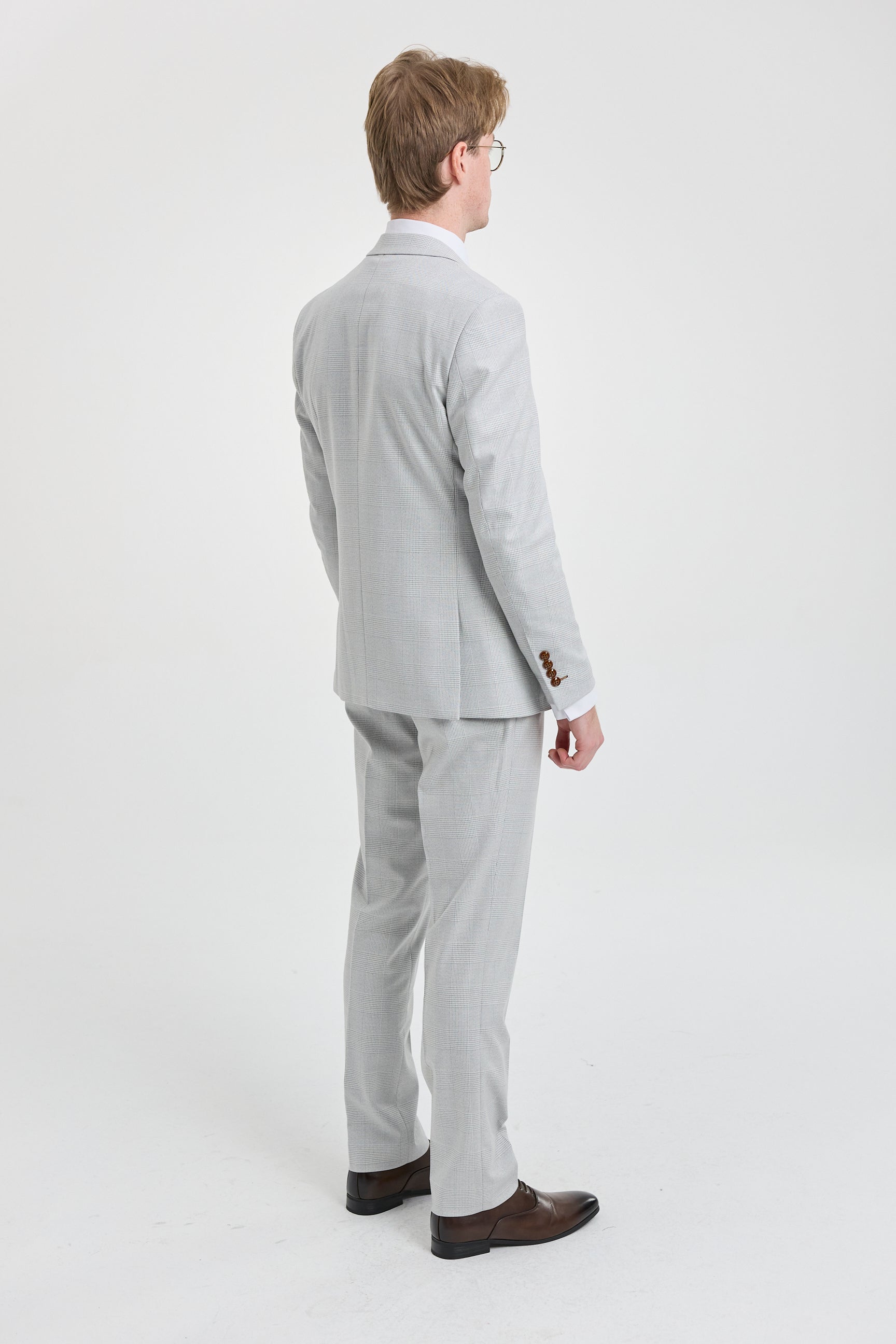 Mark Men's Grey Stone 3-Piece Tweed Check Suit with Brown Trim for Weddings and Proms