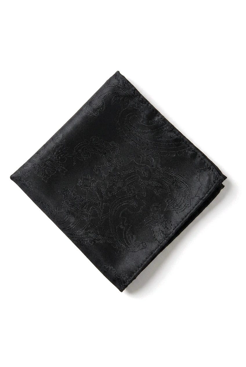 Paisley Neck Black Tie Gift Set Pocket Square Cuff Links Floral Satin