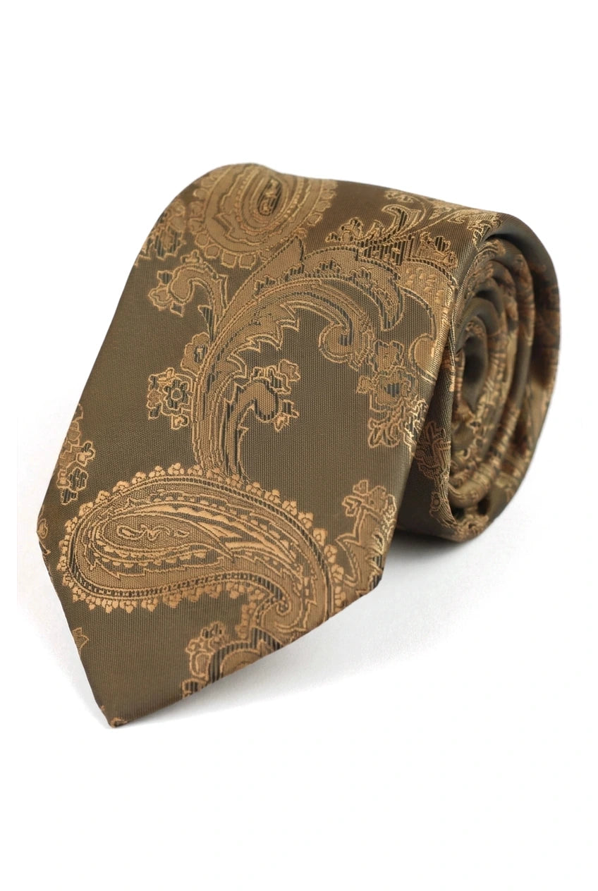 Paisley Neck Bronze Tie Gift Set Pocket Square Cuff Links Tie Floral Satin