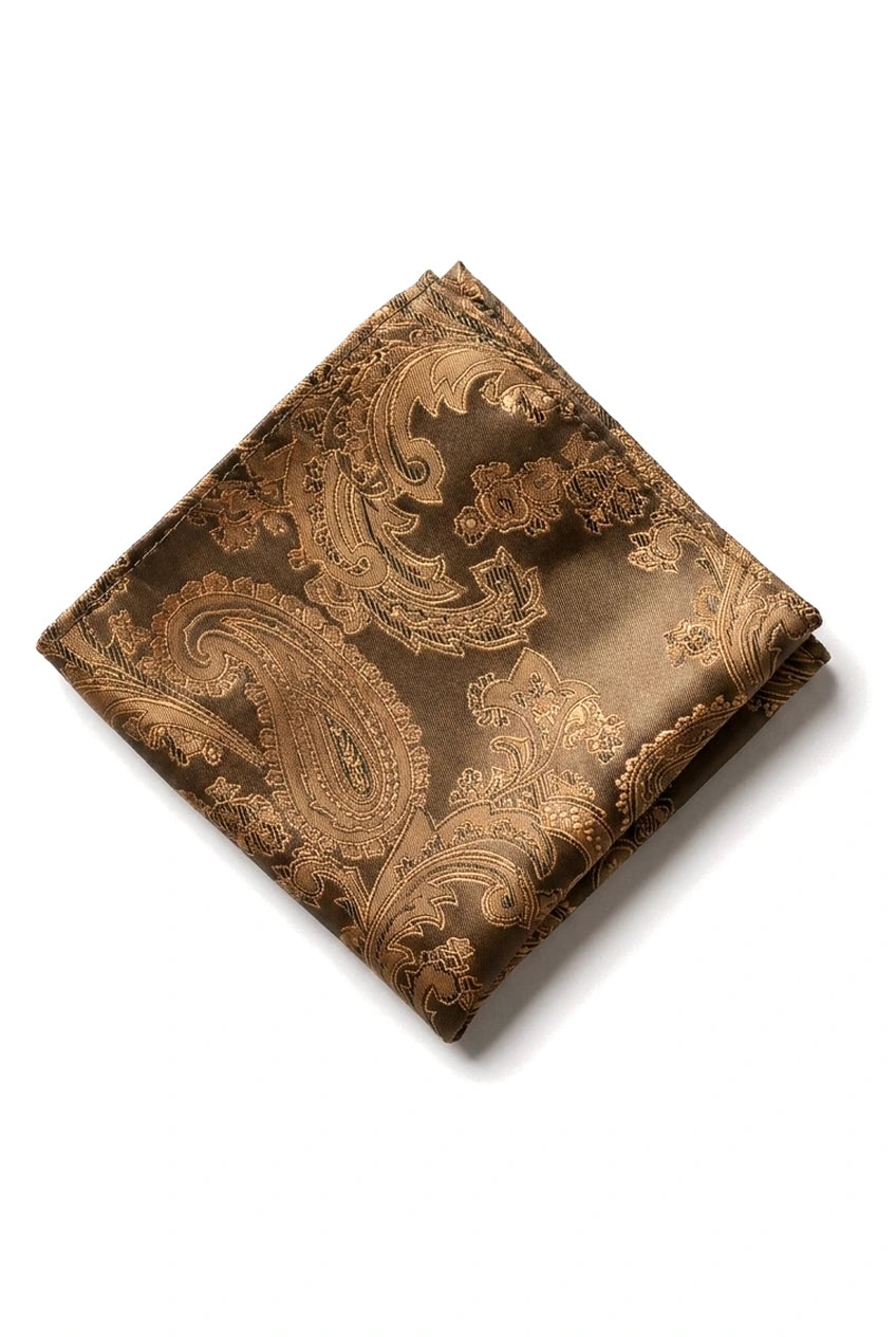 Paisley Neck Bronze Tie Gift Set Pocket Square Cuff Links Tie Floral Satin