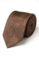 Paisley Neck Brown Tie Gift Set Pocket Square Cuff Links Tie Floral Satin