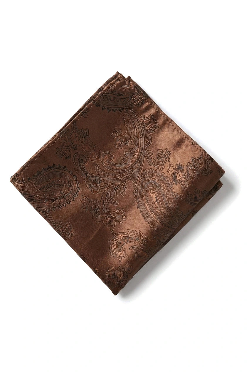 Paisley Neck Brown Tie Gift Set Pocket Square Cuff Links Tie Floral Satin