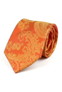 Paisley Neck Orange Tie Gift Set Pocket Square Cuff Links Tie Floral Satin