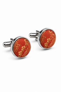 Paisley Neck Orange Tie Gift Set Pocket Square Cuff Links Tie Floral Satin