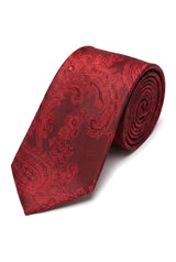 Paisley Neck Red Tie Gift Set Pocket Square Cuff Links Tie Floral Satin