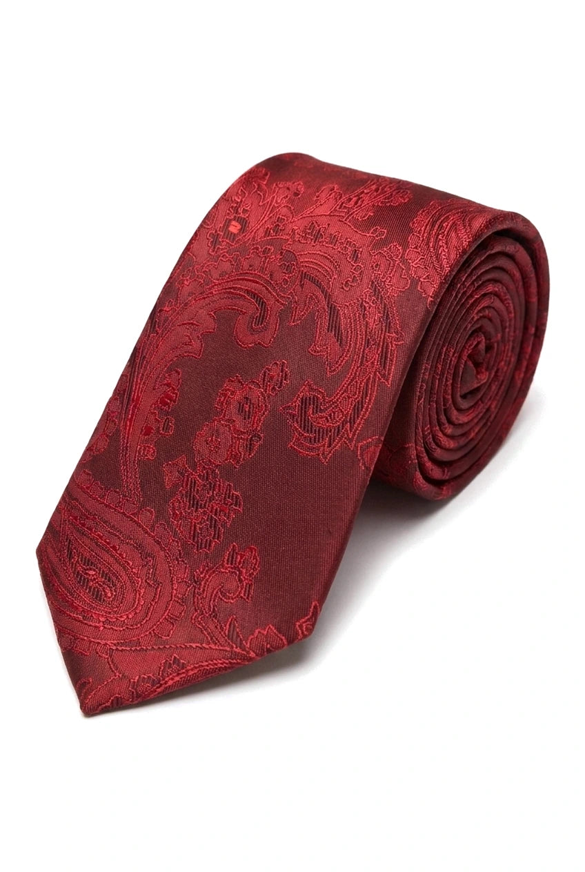 Paisley Neck Red Tie Gift Set Pocket Square Cuff Links Tie Floral Satin