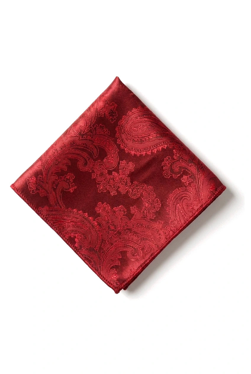 Paisley Neck Red Tie Gift Set Pocket Square Cuff Links Tie Floral Satin