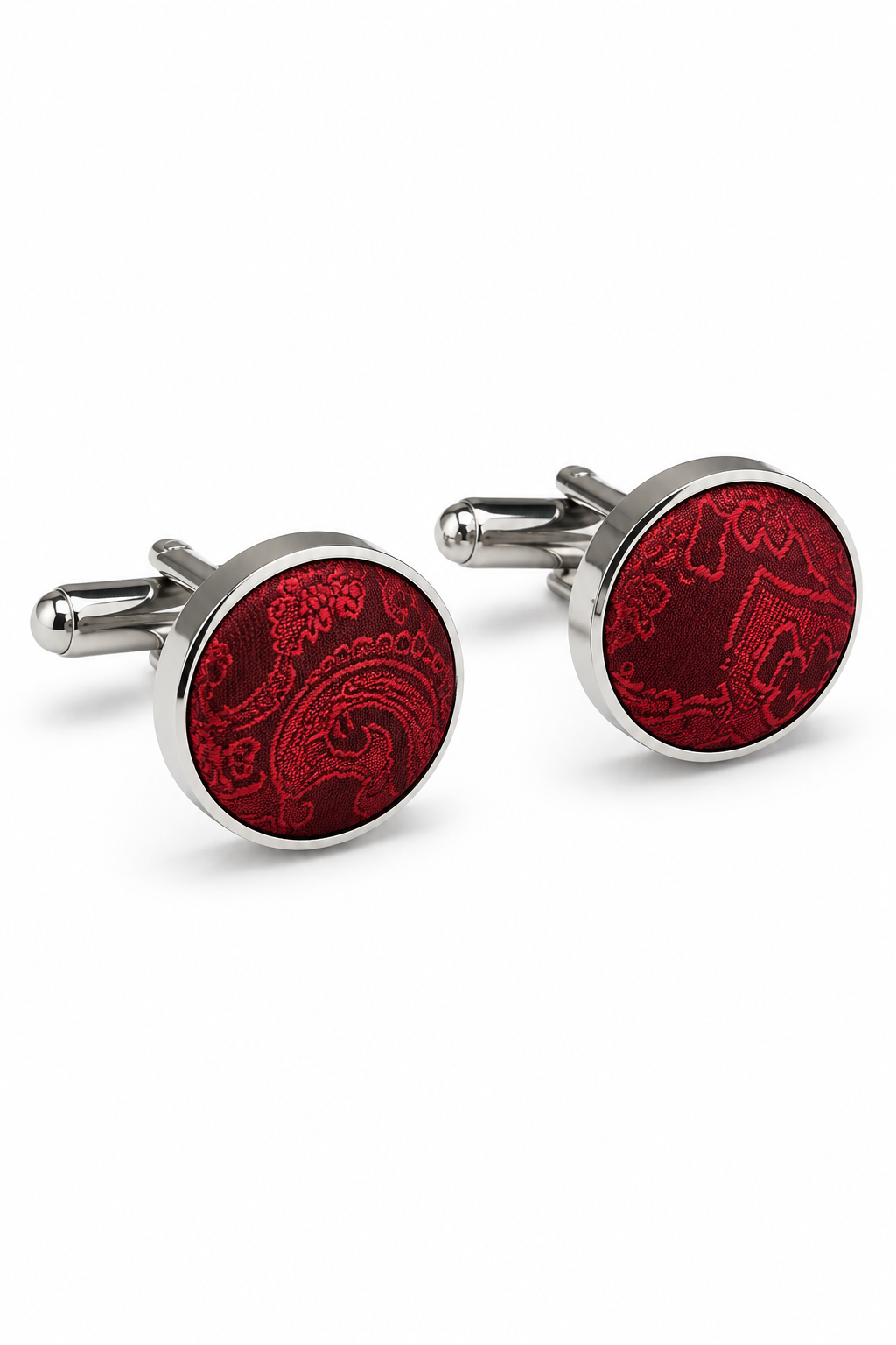 Paisley Neck Red Tie Gift Set Pocket Square Cuff Links Tie Floral Satin