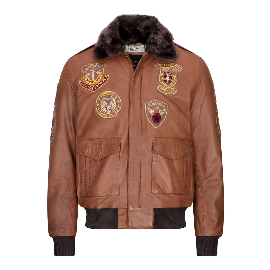 Men's Aviator Flying Pilot Bomber Jacket Timber Removable Black Fur Collar