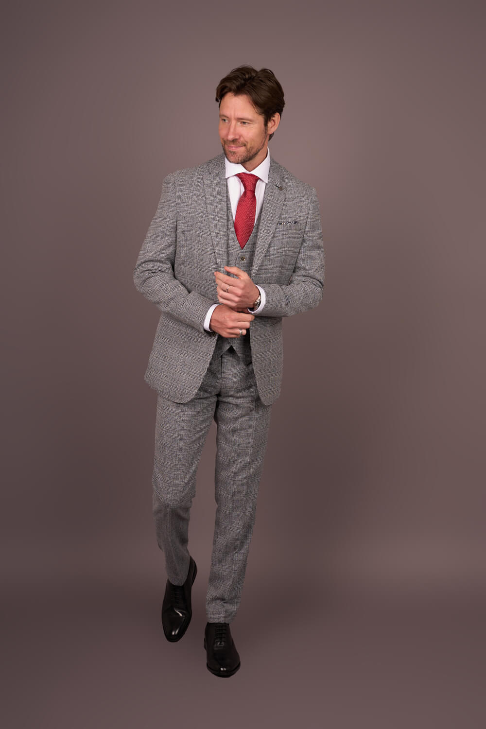 Men's Grey Classic Check Slim Fit 3 Piece Suit