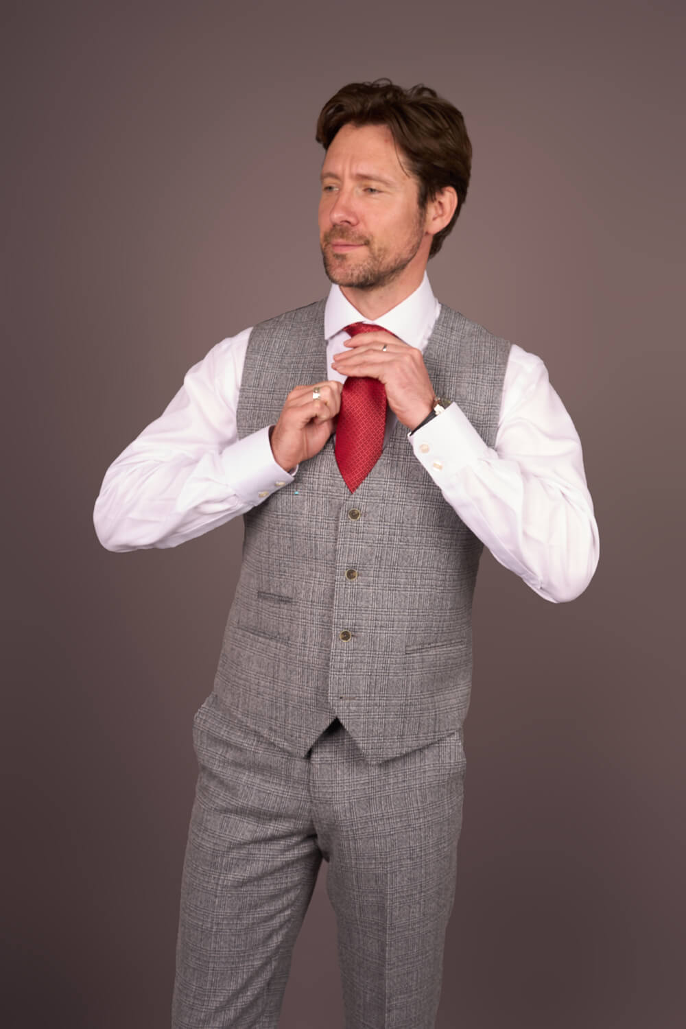 Men's Grey Classic Check Slim Fit 3 Piece Suit