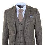 Men's Tan Brown Classic Check Slim Fit 3 Piece Suit