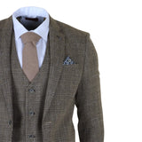 Men's Tan Brown Classic Check Slim Fit 3 Piece Suit