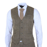Men's Tan Brown Classic Check Slim Fit 3 Piece Suit