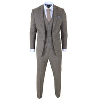 Men's Tan Brown Classic Check Slim Fit 3 Piece Suit