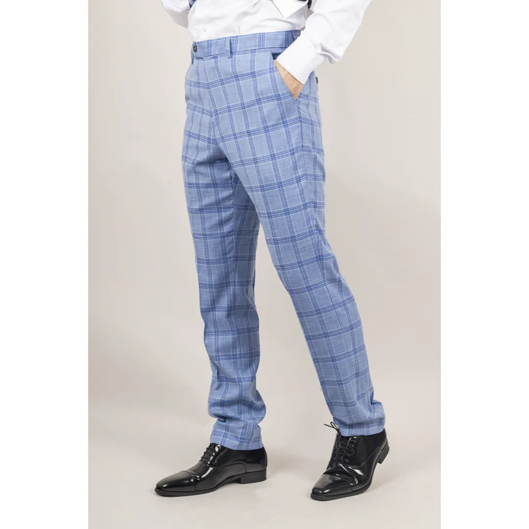 Plowman - Men's Light Blue Checked Trousers: Buy Online - Happy Gentleman Plowman - Men's Light Blue Checked Trousers: Buy Online - Happy Gentleman
