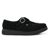 Pointed Creeper Black Suede Monk Buckle Platform Shoes