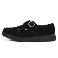 Pointed Creeper Black Suede Monk Buckle Platform Shoes