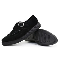 Pointed Creeper Black Suede Monk Buckle Platform Shoes