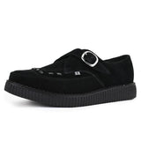 Pointed Creeper Black Suede Monk Buckle Platform Shoes