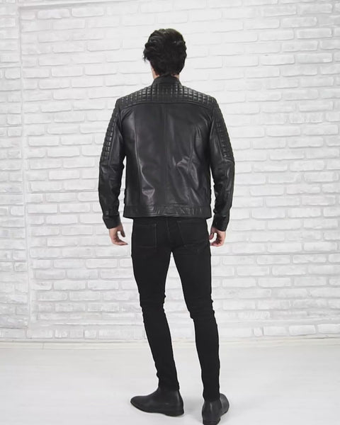 Real Lamb Leather Motorcycle Black Tailored Fit Jacket for Men Beckham - B205