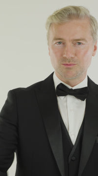Paul Andrew Regent Black - Mens 3 Piece Black Classic Satin Tuxedo Dinner Suit Tailored Fit Wedding Prom