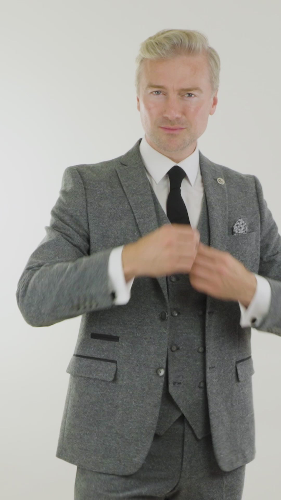 Mens 3 Piece Grey Suit with Double Breasted Waistcoat: Buy