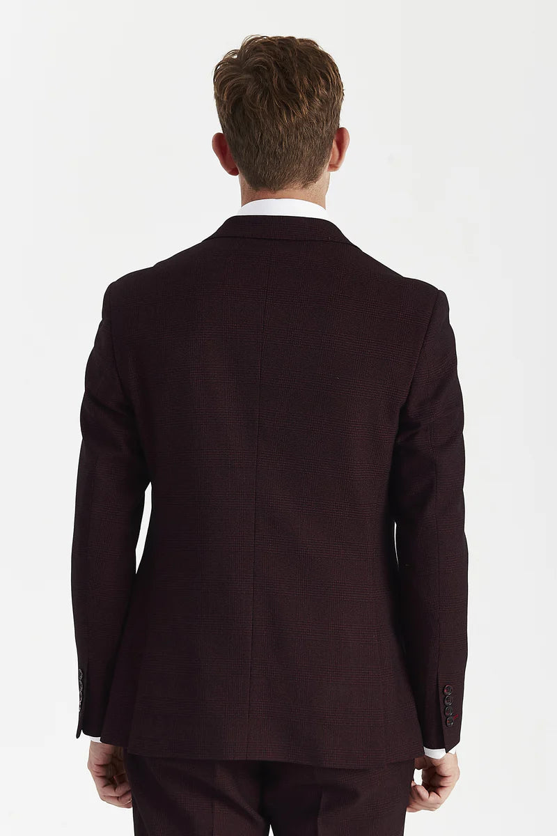 Regent - Brugundy Checked Double Breasted Blazer for Men