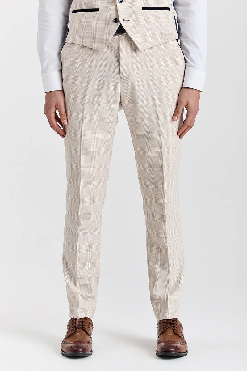 Regent - Cream 3 Piece Checked Wedding Suit for Men
