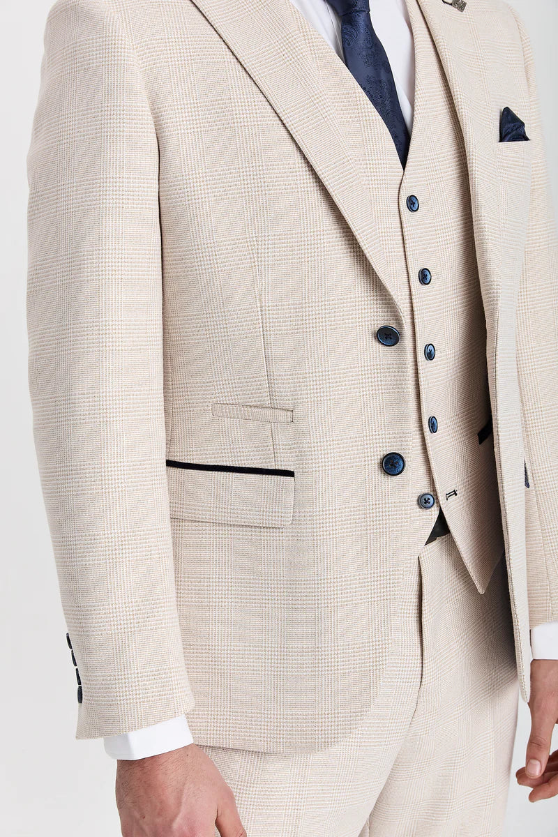 Regent - Cream 3 Piece Checked Wedding Suit for Men