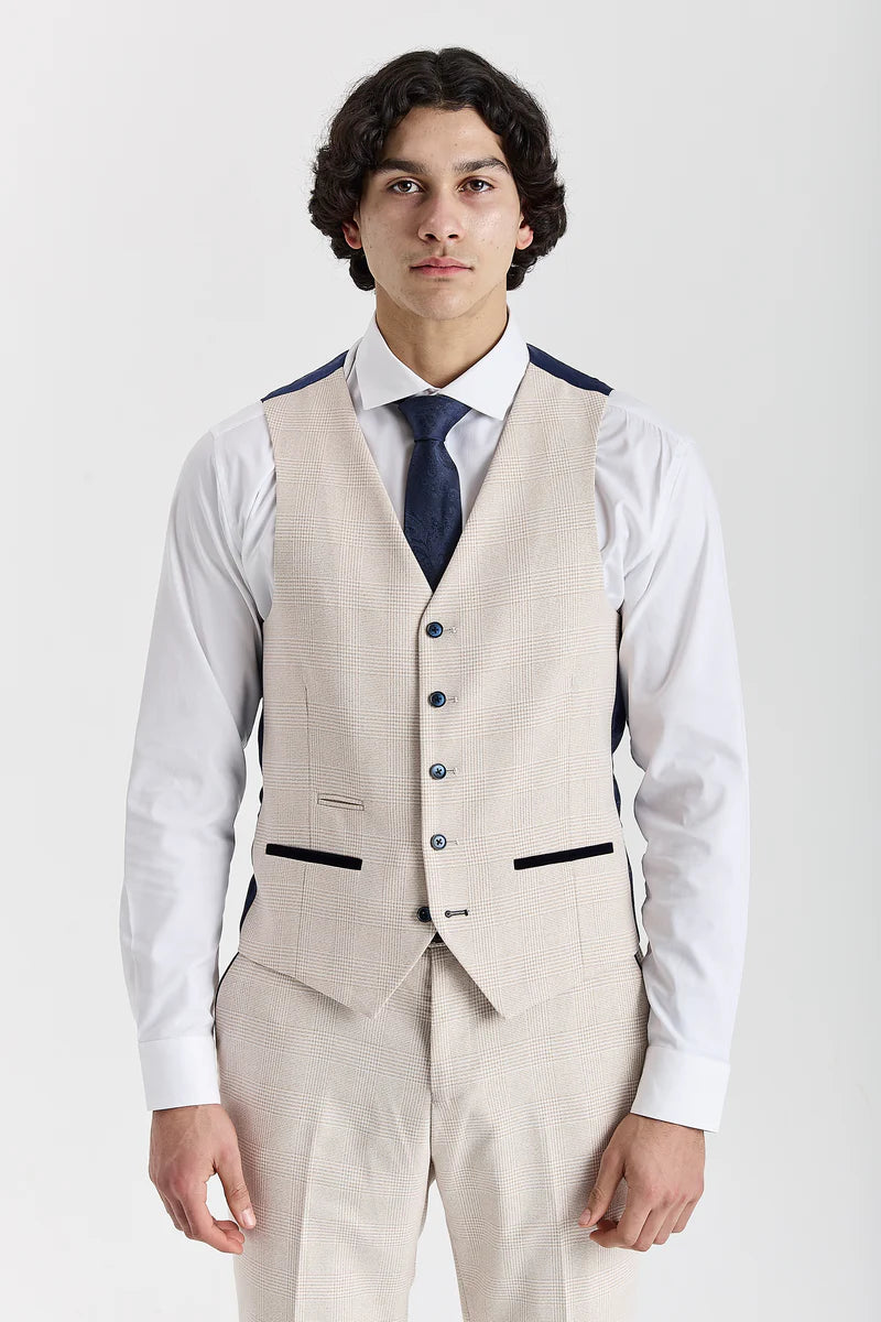 Regent - Cream 3 Piece Checked Wedding Suit for Men