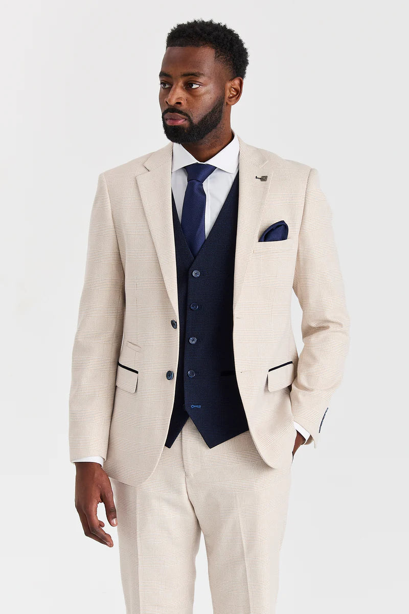 Regent Cream Check Suit with Regent Navy Constrasting Waistcoat