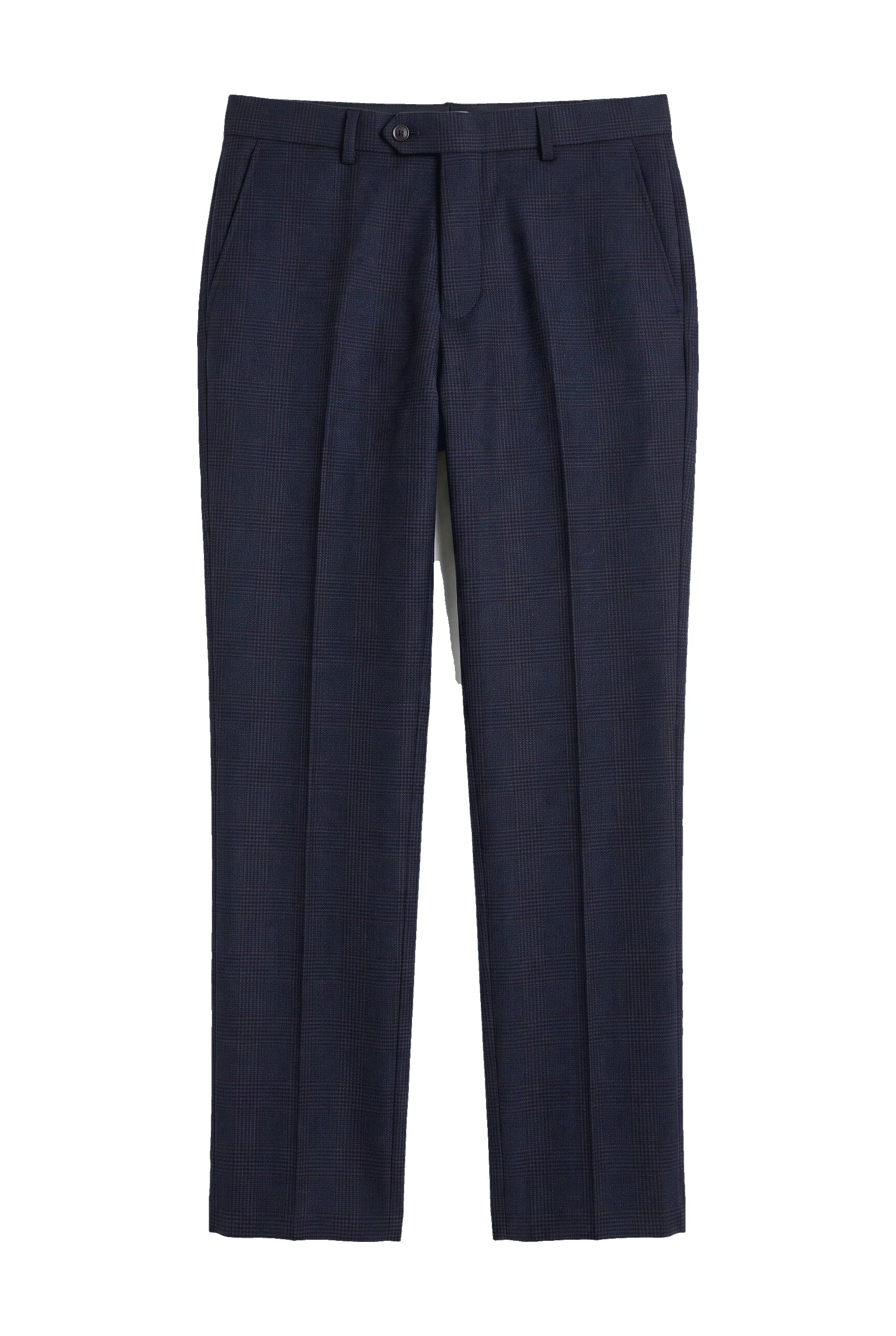 Regent - Men's Navy Plaid Check Trousers