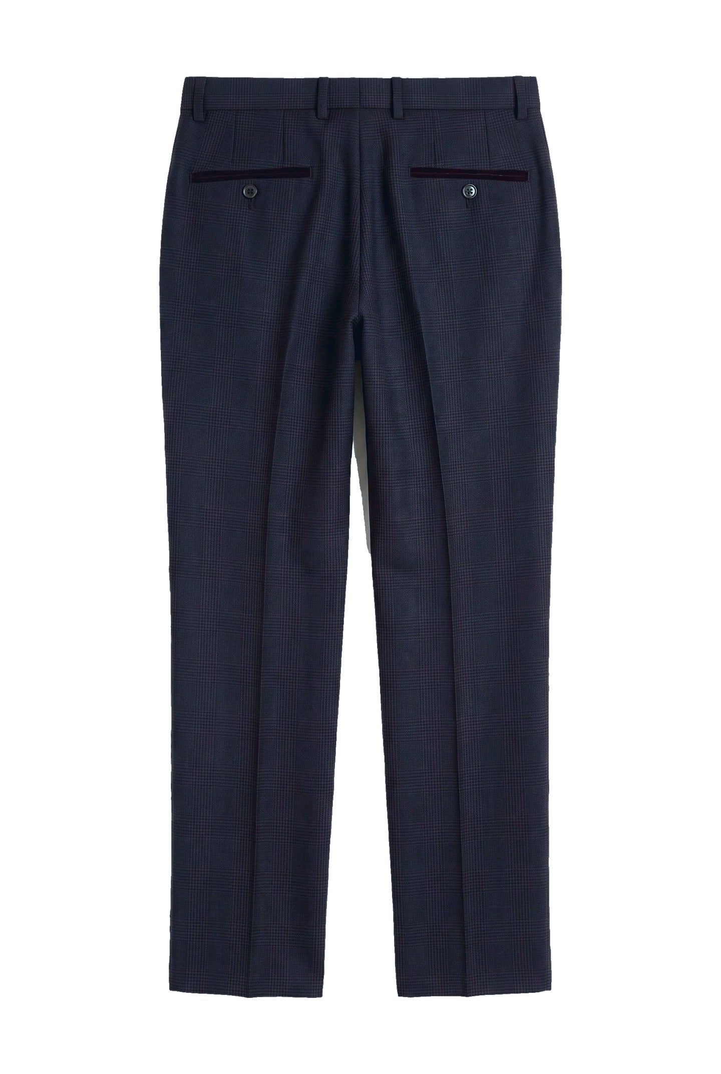 Regent - Men's Navy Plaid Check Trousers