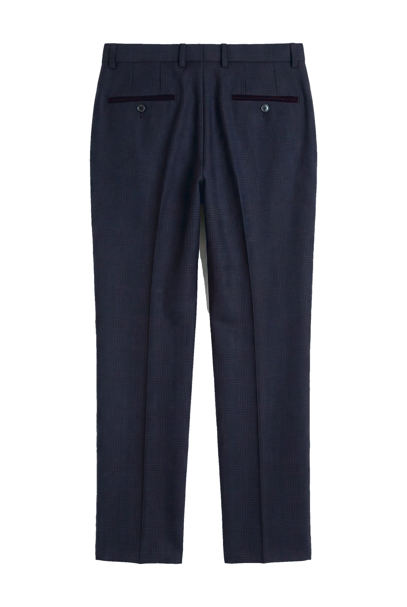 Regent - Men's Navy Plaid Check Trousers