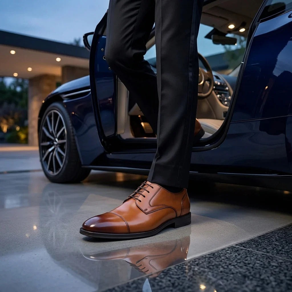 Regent - Men's Tan Brown Burnished Leather Derby Shoes