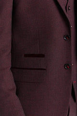Regent - Men's Wine Checked Tailored Fit Blazer