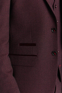 Regent - Men's Wine Checked Tailored Fit Blazer