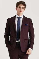 Regent - Men's Wine Checked Tailored Fit Blazer
