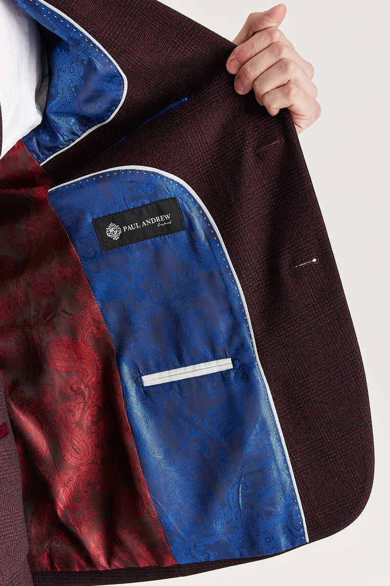 Regent - Men's Wine Checked Tailored Fit Blazer