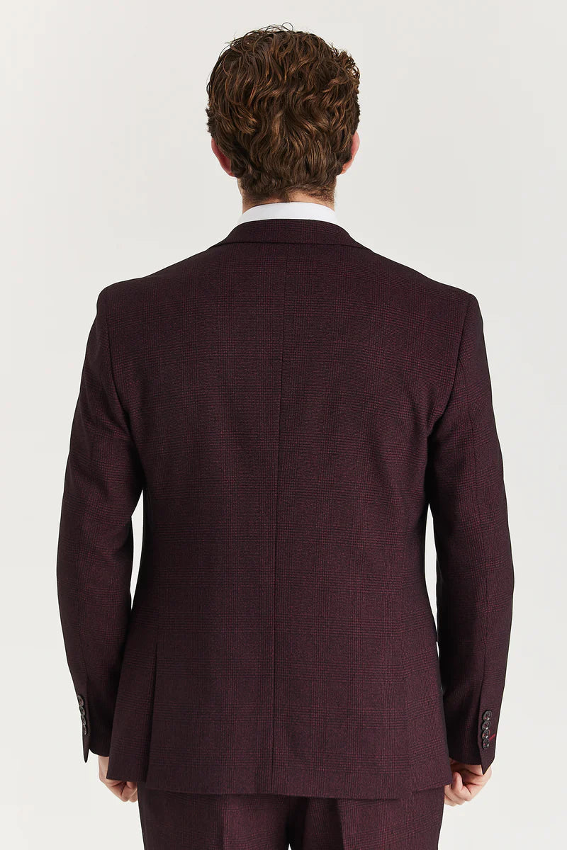 Regent - Men's Wine Checked Tailored Fit Blazer